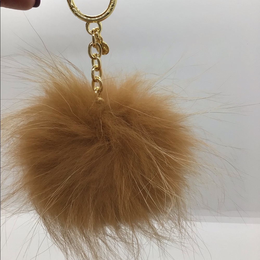 Michael Kors Tan Furry Pom Poms Keychain